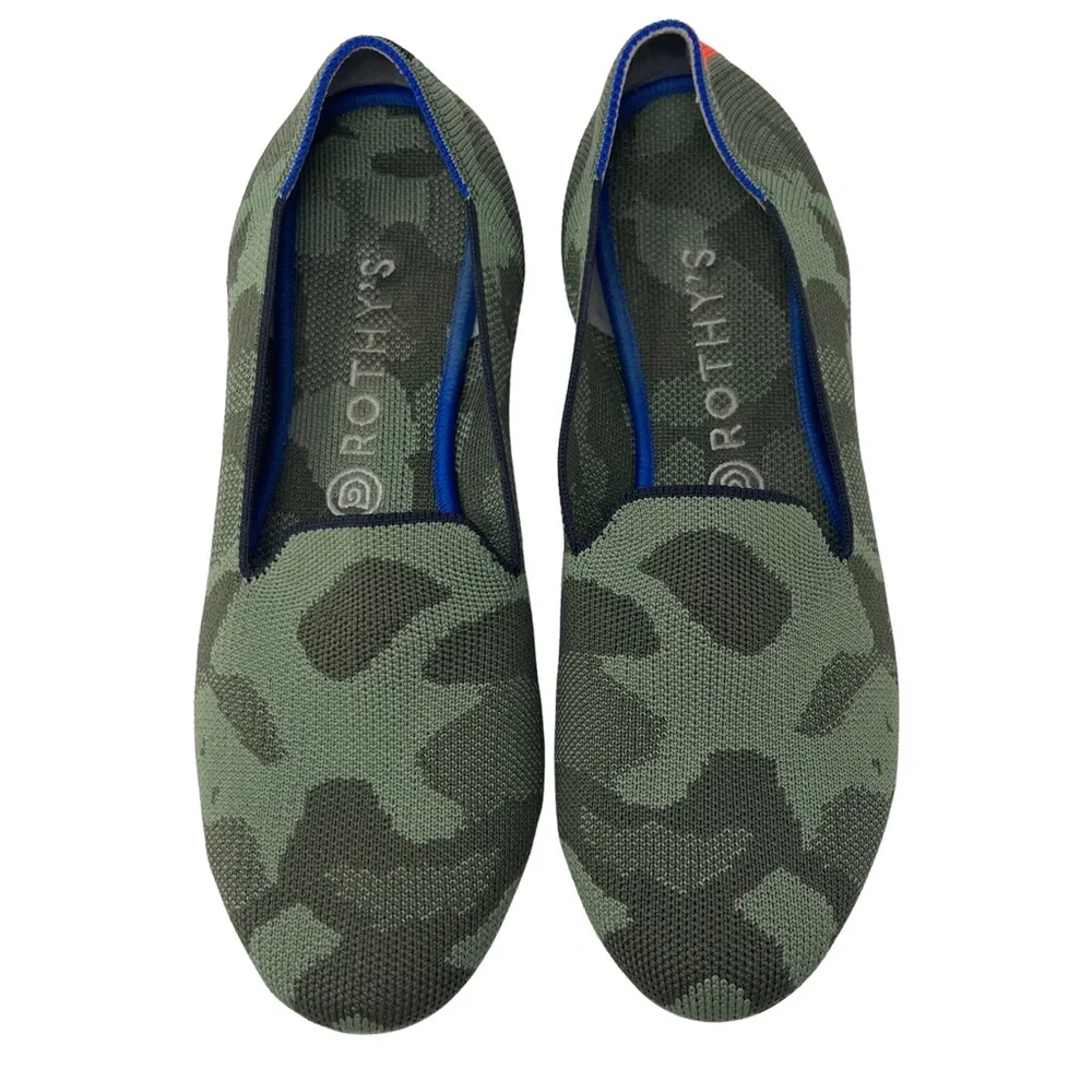 Rothy's The Loafer Olive Camo Printed Knit Fabric Slip On Flats Womens Sz 10 - Picture 1 of 8